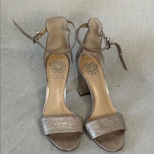 Vince Camuto Metallic‎ Champagne Ankle Strap Block Heels Size 5